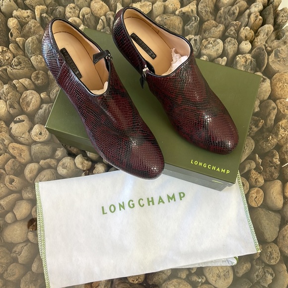 Longchamp python-embosed leather stiletto bootie in Bordeaux - Picture 6 of 8